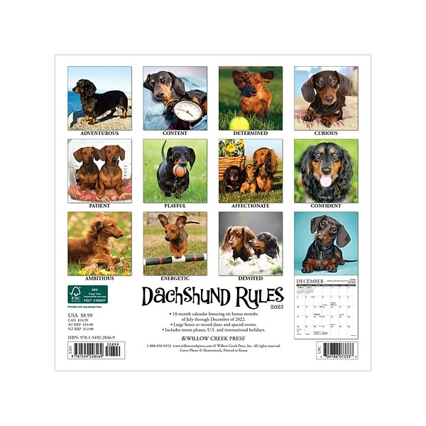 2023 Willow Creek Dachshund Rules 7" X 7" Monthly Wall Calendar (28469) 3 2023 Willow Creek Dachshund Rules 7" X 7" Monthly Wall Calendar (28469)