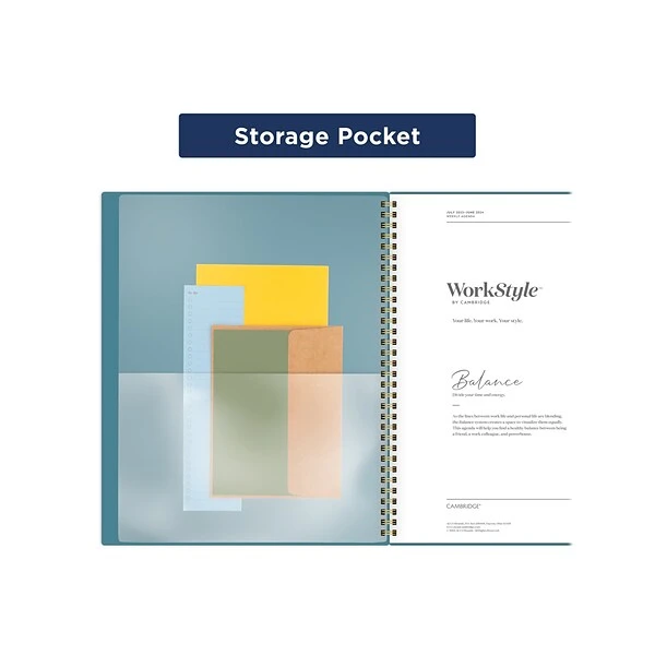 2023-2024 Cambridge WorkStyle Balance 8.5" X 11" Academic Weekly & Monthly Planner, Plastic Cover, Teal/Gold (1606-905A-12-24) 5 2023-2024 Cambridge WorkStyle Balance 8.5" X 11" Academic Weekly & Monthly Planner, Plastic Cover, Teal/Gold (1606-905A-12-24) - Image 3
