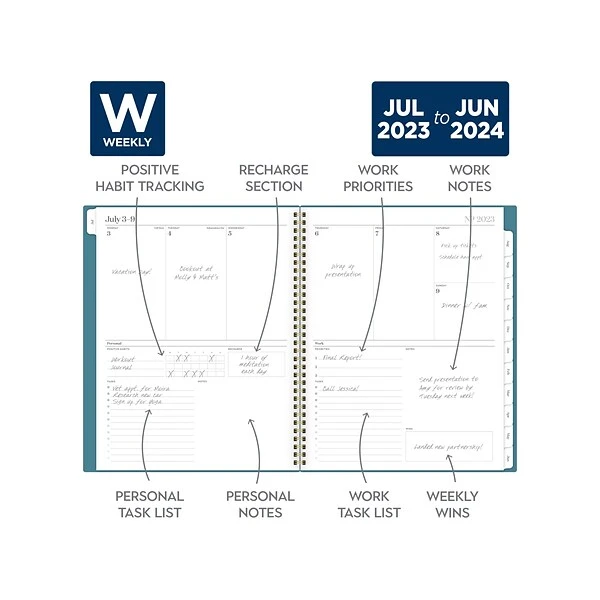 2023-2024 Cambridge WorkStyle Balance 8.5" X 11" Academic Weekly & Monthly Planner, Plastic Cover, Teal/Gold (1606-905A-12-24) 3 2023-2024 Cambridge WorkStyle Balance 8.5" X 11" Academic Weekly & Monthly Planner, Plastic Cover, Teal/Gold (1606-905A-12-24)