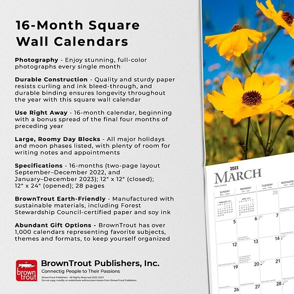 2023 BrownTrout Wildflowers 12" X 12" Monthly Wall Calendar (9781975456474) 6 2023 BrownTrout Wildflowers 12" X 12" Monthly Wall Calendar (9781975456474) - Image 4