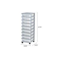 Iris 9-Drawer Standalone Storage Cart, Gray/Translucent White (585084)