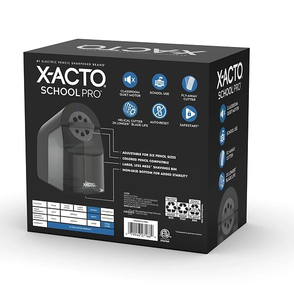 X-ACTO School Pro Electric Pencil Sharpener, Black (1670) 3 X-ACTO School Pro Electric Pencil Sharpener, Black (1670)
