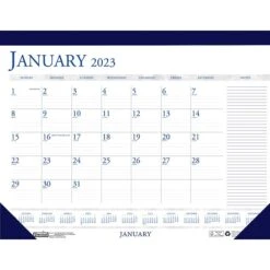 2023 House Of Doolittle Classic 18.5" X 13" Monthly Desk Pad Calendar, Blue/White (1646-23)