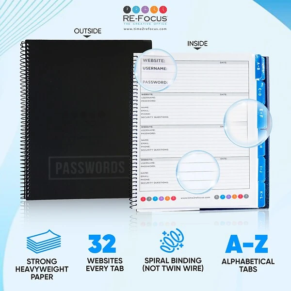 RE-FOCUS THE CREATIVE OFFICE 7.5" X 10" Large Password Keeper Book, Black (10004.5) 5 RE-FOCUS THE CREATIVE OFFICE 7.5" X 10" Large Password Keeper Book, Black (10004.5) - Image 3