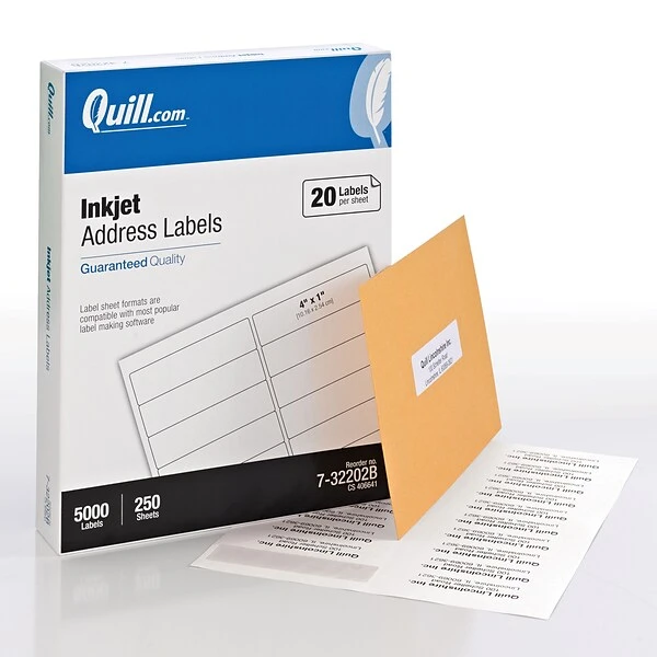 Quill Brand® Inkjet Address Labels, 1" X 4", White, 5,000 Labels (Compare To Avery 8161 & 8461) 3 Quill Brand® Inkjet Address Labels, 1" X 4", White, 5,000 Labels (Compare To Avery 8161 & 8461)