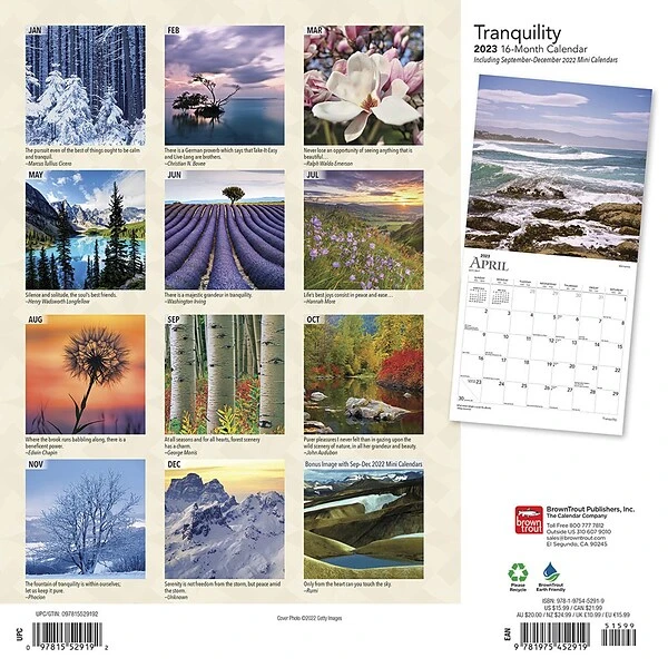 2023 BrownTrout Tranquility 12" X 12" Monthly Wall Calendar, (9781975452919) 3 2023 BrownTrout Tranquility 12" X 12" Monthly Wall Calendar, (9781975452919)