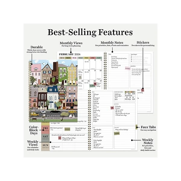 2023-2024 TF Publishing In The Village 9" X 11" Academic Weekly & Monthly Planner, Paperboard Cover, Multicolor (AY24-9712) 8 2023-2024 TF Publishing In The Village 9" X 11" Academic Weekly & Monthly Planner, Paperboard Cover, Multicolor (AY24-9712) - Image 6