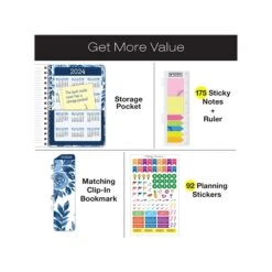2023-2024 Global Printed Products Blue Bloom 5.5" X 8" Academic Weekly & Monthly Planner, Paperboard Cover (AY23-03-S) -Bostich Shop 7318F55D 8056 4AE0 914BE1474EC40936 s7