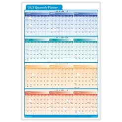 2023 ComplyRight 24" X 36" Dry Erase Calendar, Quarterly Planner, Red/Blue/Orange (J0061)