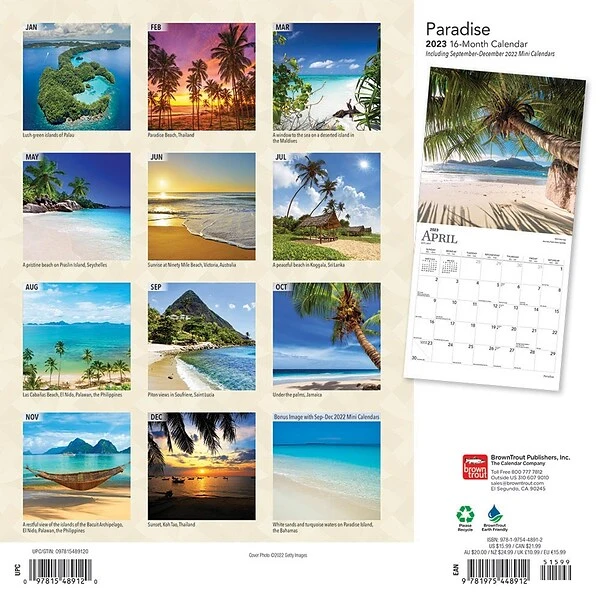 2023 BrownTrout Paradise 12" X 12" Monthly Wall Calendar (9781975448912) 3 2023 BrownTrout Paradise 12" X 12" Monthly Wall Calendar (9781975448912)
