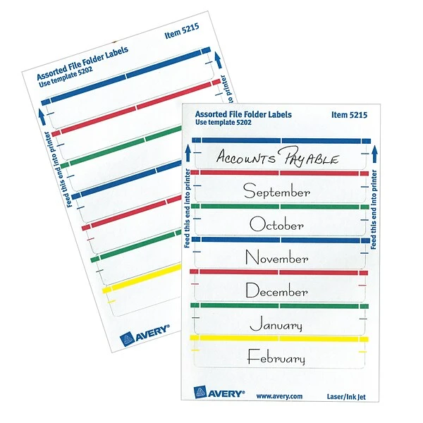Avery Laser/Inkjet File Folder Labels, 2/3" X 3 7/16", Assorted Colors, 252 Labels Per Pack (5215) 7 Avery Laser/Inkjet File Folder Labels, 2/3" X 3 7/16", Assorted Colors, 252 Labels Per Pack (5215) - Image 5