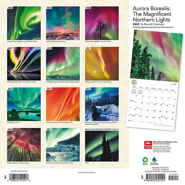 2023 BrownTrout Aurora Borealis: The Magnificent Northern Lights 12" X 12" Monthly Wall Calendar (9781975451141) 3 2023 BrownTrout Aurora Borealis: The Magnificent Northern Lights 12" X 12" Monthly Wall Calendar (9781975451141)