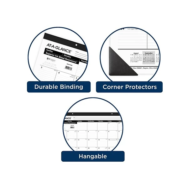 2023-2024 AT-A-GLANCE 21.75" X 17" Academic Monthly Desk Pad Calendar, White/Black (SK2416-00-24) 5 2023-2024 AT-A-GLANCE 21.75" X 17" Academic Monthly Desk Pad Calendar, White/Black (SK2416-00-24) - Image 3