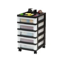Iris 5-Drawer Storage Cart, Black/Translucent White (585006)