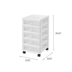 Iris 5-Drawer Storage Cart, White/Translucent White (585007)