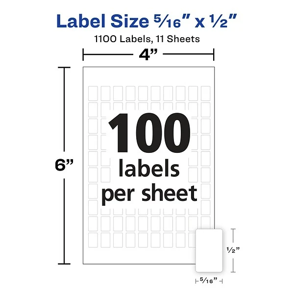 Avery Hand Written Multipurpose Labels, 5/16" X 1/2", White, 100/Sheet, 11 Sheets/Pack (5412) 4 Avery Hand Written Multipurpose Labels, 5/16" X 1/2", White, 100/Sheet, 11 Sheets/Pack (5412) - Image 2