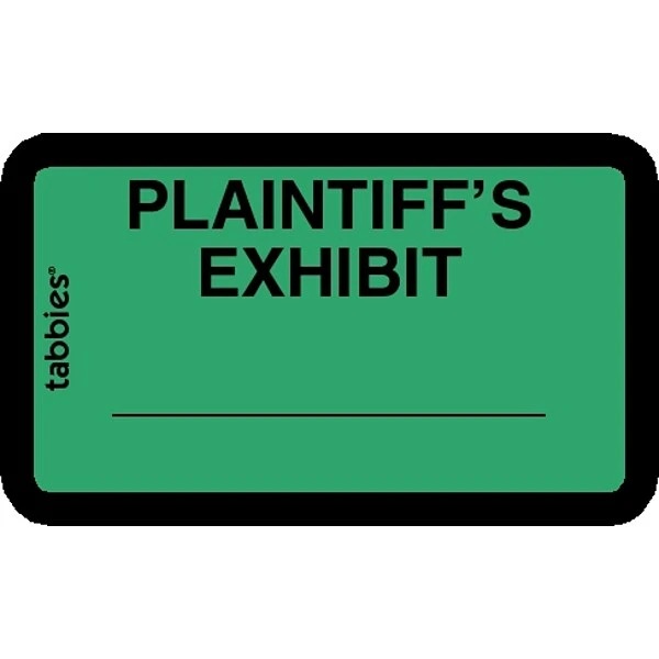 Tabbies Plaintiff's Exhibit Labels, Pre-Printed, 1" X 1 5/8", Green, 252/Pack (58025) 3 Tabbies Plaintiff's Exhibit Labels, Pre-Printed, 1" X 1 5/8", Green, 252/Pack (58025)