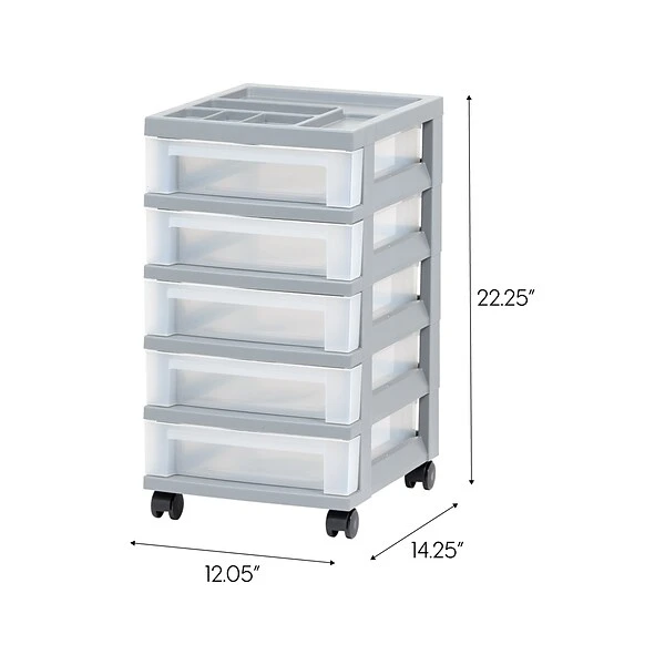 Iris 5-Drawer Storage Cart, Gray/Translucent White (585086) 3 Iris 5-Drawer Storage Cart, Gray/Translucent White (585086)