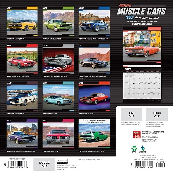 2023 BrownTrout American Muscle Cars OFFICIAL 12" X 24" Monthly Wall Calendar, (9781975449537) 3 2023 BrownTrout American Muscle Cars OFFICIAL 12" X 24" Monthly Wall Calendar, (9781975449537)