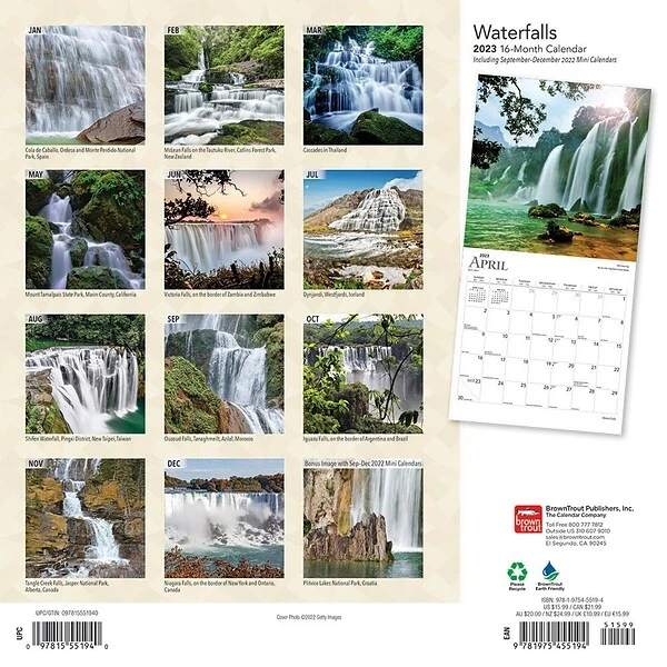 2023 BrownTrout Waterfalls 12" X 24" Monthly Wall Calendar, (9781975455194) 3 2023 BrownTrout Waterfalls 12" X 24" Monthly Wall Calendar, (9781975455194)