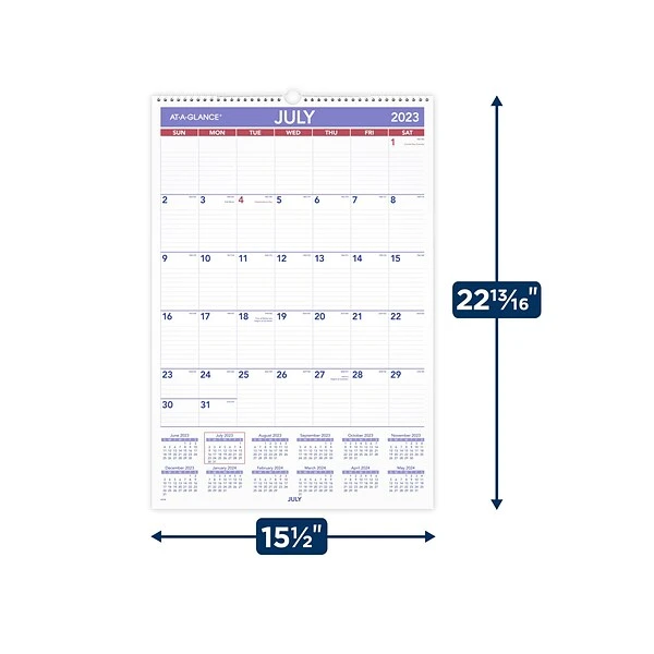2023-2024 AT-A-GLANCE 15.5" X 22.81" Academic Monthly Wall Calendar, White/Purple/Red (AY3-28-24) 5 2023-2024 AT-A-GLANCE 15.5" X 22.81" Academic Monthly Wall Calendar, White/Purple/Red (AY3-28-24) - Image 3