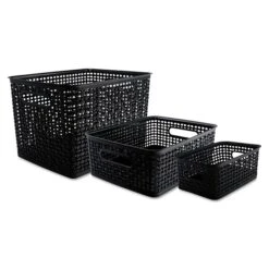 Advantus Plastic Weave Bins, Black, 3/Pack