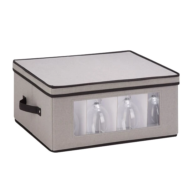 Honey Can Do Dinnerware Storage Box, 18.5" X 14" X 8.5", Gray Canvas (SFT-05379) 4 Honey Can Do Dinnerware Storage Box, 18.5" X 14" X 8.5", Gray Canvas (SFT-05379) - Image 2