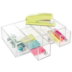 InterDesign Clarity Cosmetic Organizer For Vanity Or Office Supply Cabinet, 4 Drawers, Clear