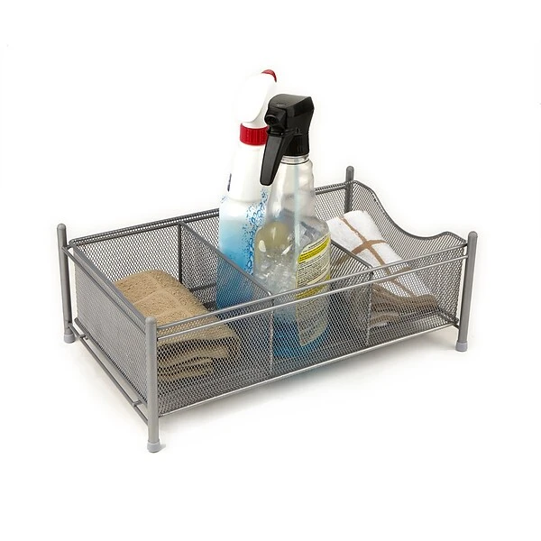 Mind Reader 3 Compartment Metal Mesh Storage Bin, Silver (CABASK-SIL) 4 Mind Reader 3 Compartment Metal Mesh Storage Bin, Silver (CABASK-SIL) - Image 2