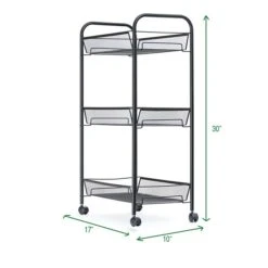 Mind Reader 'Roll' Rolling Metal Mesh 3 Shelf Cart, Black (3TOCART-BLK) -Bostich Shop m006910550 s7