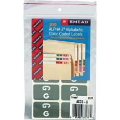 Smead® Alpha-Z Color-Coded Second Letter "G" Labels, 10 Labels Per Sheet, Gray, 1"H X 1 5/8"W, 100 Labels/Pk