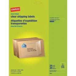 Inkjet/Laser Shipping Labels, 1 Label Per Sheet, Clear, 8 1/2" X 11", 25 Labels/Bx