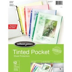 Wilson Jones® Tinted Pocket Sheet Protectors, 8-1/2" X 11", Assorted Colors, 12/Pack (W21417)