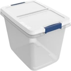 Hefty 29 Qt. Latch Lid Storage Tote, Clear/White, 6/Pack (7102-010000044)
