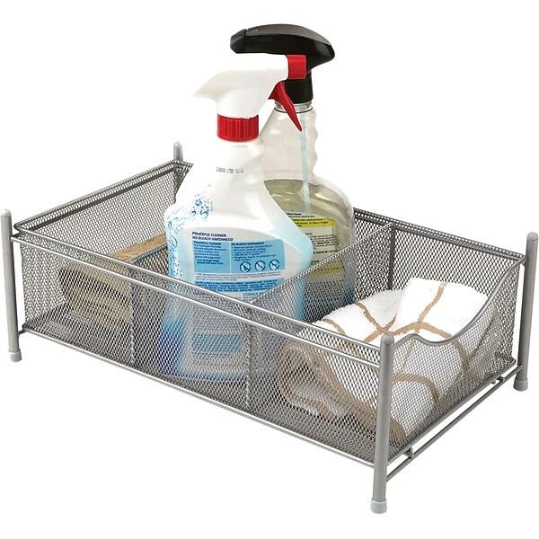 Mind Reader 3 Compartment Metal Mesh Storage Bin, Silver (CABASK-SIL) 3 Mind Reader 3 Compartment Metal Mesh Storage Bin, Silver (CABASK-SIL)