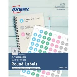 Avery Matte White Print-to-the-Edge Round Labels, 3/4" Diameter, Pack Of 800 (4221)