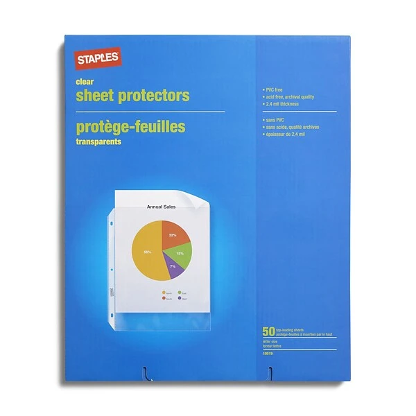 Staples Medium Weight Sheet Protectors, 8-1/2" X 11", Clear, 50/Box (10519-CC) 3 Staples Medium Weight Sheet Protectors, 8-1/2" X 11", Clear, 50/Box (10519-CC)