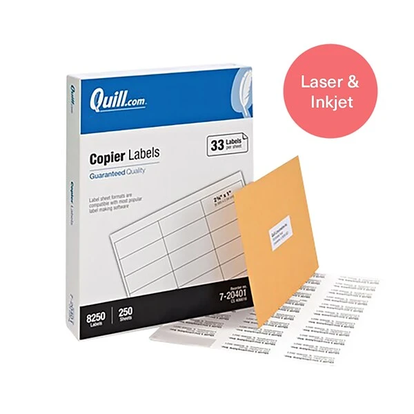 Quill Brand® Laser/Inkjet Copier Labels, 1" X 2-3/4", White, 8,250 Labels (720401) 3 Quill Brand® Laser/Inkjet Copier Labels, 1" X 2-3/4", White, 8,250 Labels (720401)