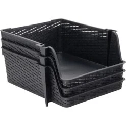 Advantus Nest And Stack Open Lid Storage Bin, Black, 3/Pack (39221)