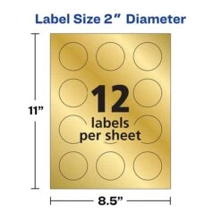 Avery Printable Embossed Foil Round Labels, 2" Diameter, Gold, 96 Customizable Labels/Pack (22831) -Bostich Shop sp114004418 s7