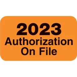 Medical Arts Press Patient Record Labels; 2023 Authorizations On File, Orange, 1.5" X 0.8 (3901423)