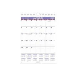 2023 AT-A-GLANCE 8" X 11" Monthly Wall Calendar, White/Purple/Red (PM1-28-23)