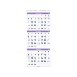 2023 AT-A-GLANCE 12" X 27" Three-Month Wall Calendar, White/Purple/Red (PM11-28-23)