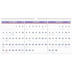 2023 AT-A-GLANCE 24" X 12" Three-Month Wall Calendar, White/Purple/Red (PM14-28-23)