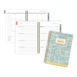 2023 AT-A-GLANCE BADGE Hand-Drawn Geo 5.5" X 8.5" Weekly & Monthly Planner, Blue/Yellow/White (1641H-200-23)
