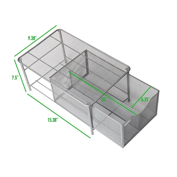 Mind Reader Storage Basket W/ Sliding Drawer And Steel Mesh Platform On Top, Silver (CABASKDR-SIL) 4 Mind Reader Storage Basket W/ Sliding Drawer And Steel Mesh Platform On Top, Silver (CABASKDR-SIL) - Image 2