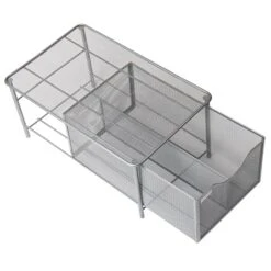 Mind Reader Storage Basket W/ Sliding Drawer And Steel Mesh Platform On Top, Silver (CABASKDR-SIL) 11 Mind Reader Storage Basket W/ Sliding Drawer And Steel Mesh Platform On Top, Silver (CABASKDR-SIL) -Bostich Shop sp155207093 s7
