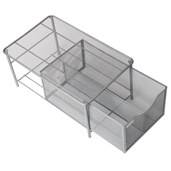 Mind Reader Storage Basket W/ Sliding Drawer And Steel Mesh Platform On Top, Silver (CABASKDR-SIL) 6 Mind Reader Storage Basket W/ Sliding Drawer And Steel Mesh Platform On Top, Silver (CABASKDR-SIL) - Image 4