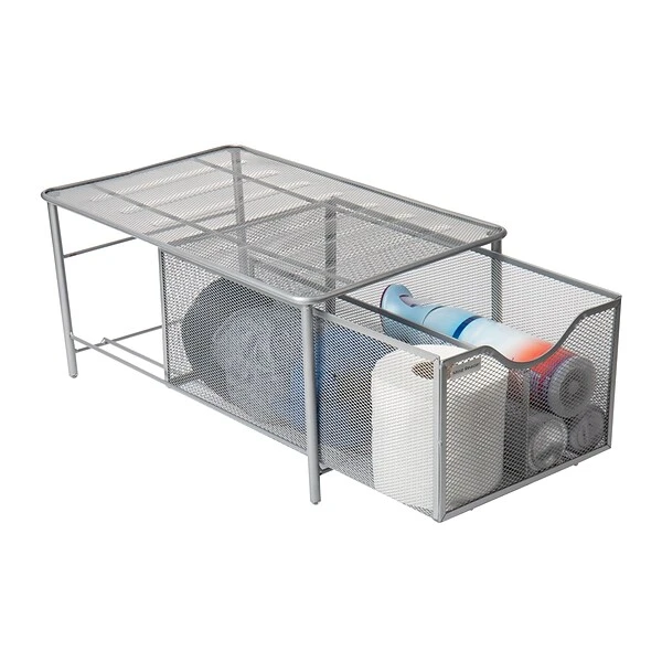Mind Reader Storage Basket W/ Sliding Drawer And Steel Mesh Platform On Top, Silver (CABASKDR-SIL) 7 Mind Reader Storage Basket W/ Sliding Drawer And Steel Mesh Platform On Top, Silver (CABASKDR-SIL) - Image 5