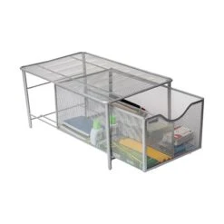 Mind Reader Storage Basket W/ Sliding Drawer And Steel Mesh Platform On Top, Silver (CABASKDR-SIL) 13 Mind Reader Storage Basket W/ Sliding Drawer And Steel Mesh Platform On Top, Silver (CABASKDR-SIL) -Bostich Shop sp155207096 s7